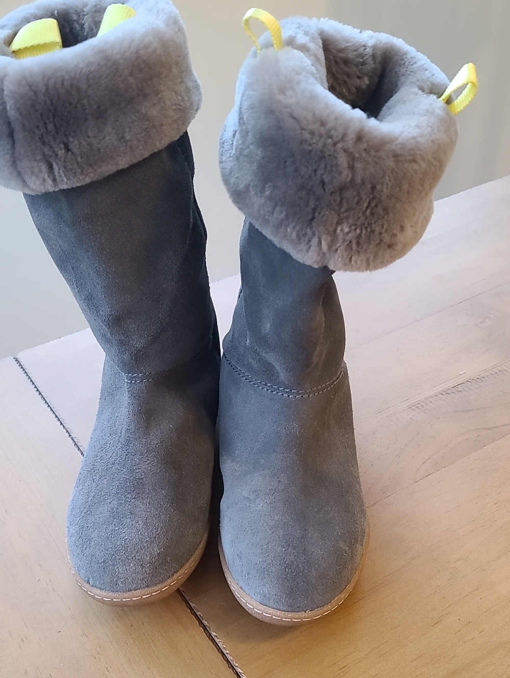 J Crew Grey Suede Pull On Boots with Shearling Lining. 8.
